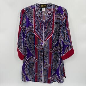 BOB MACKIE Silk Art To Wear Cardigan Size S Peacock Semi Sheer Knot Button Boho